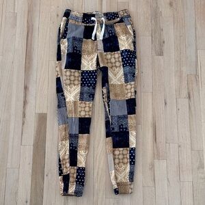 Fresh Prints of Bel-Air Bandana/Stripe Patchwork Jogger Pants, Blue/Tan, S